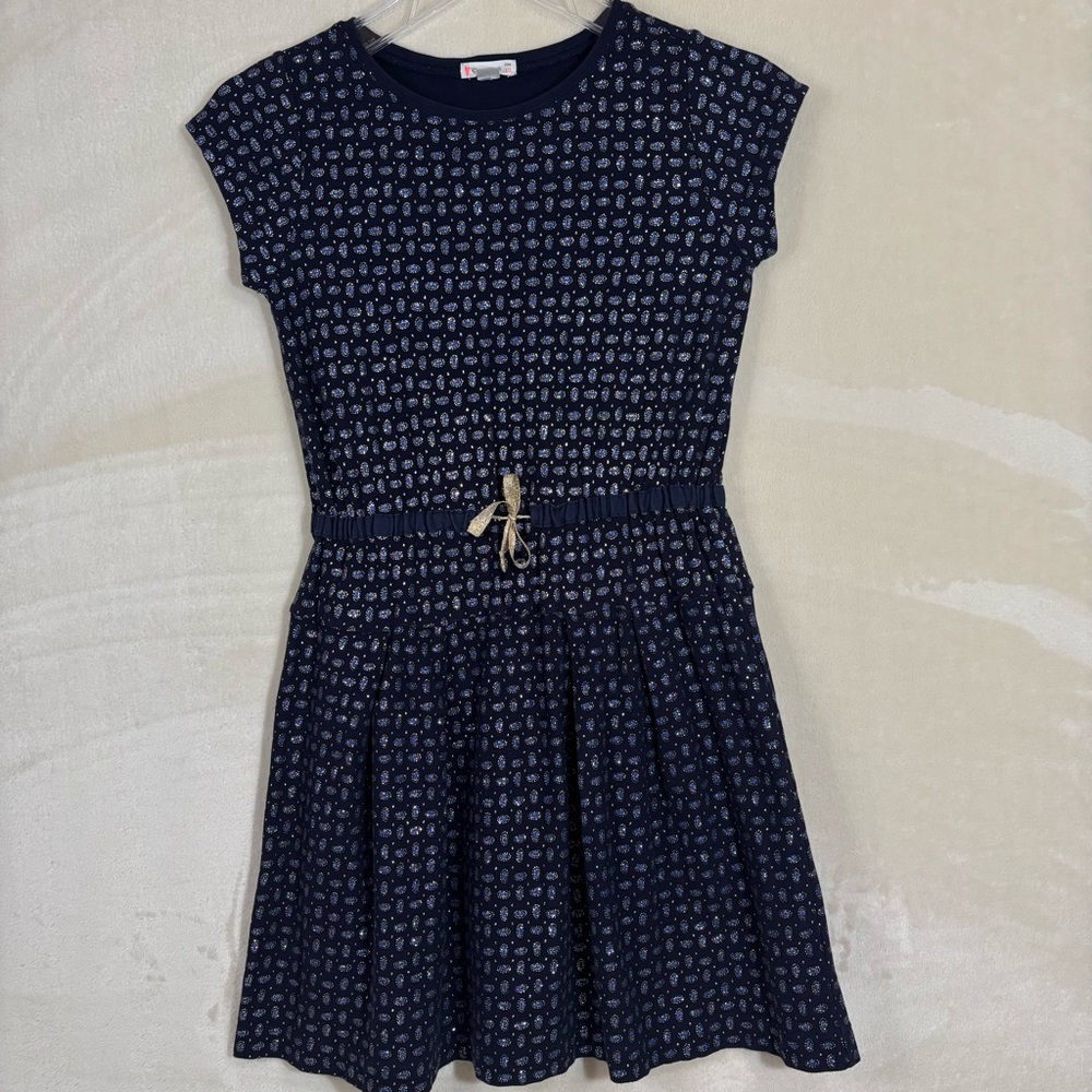 J Crew Girls Dress Navy Blue with Gold Shimmer Size 10